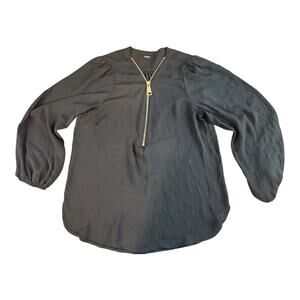 Premise Studio womens black sheer blouse gold zipper long sleeve No size